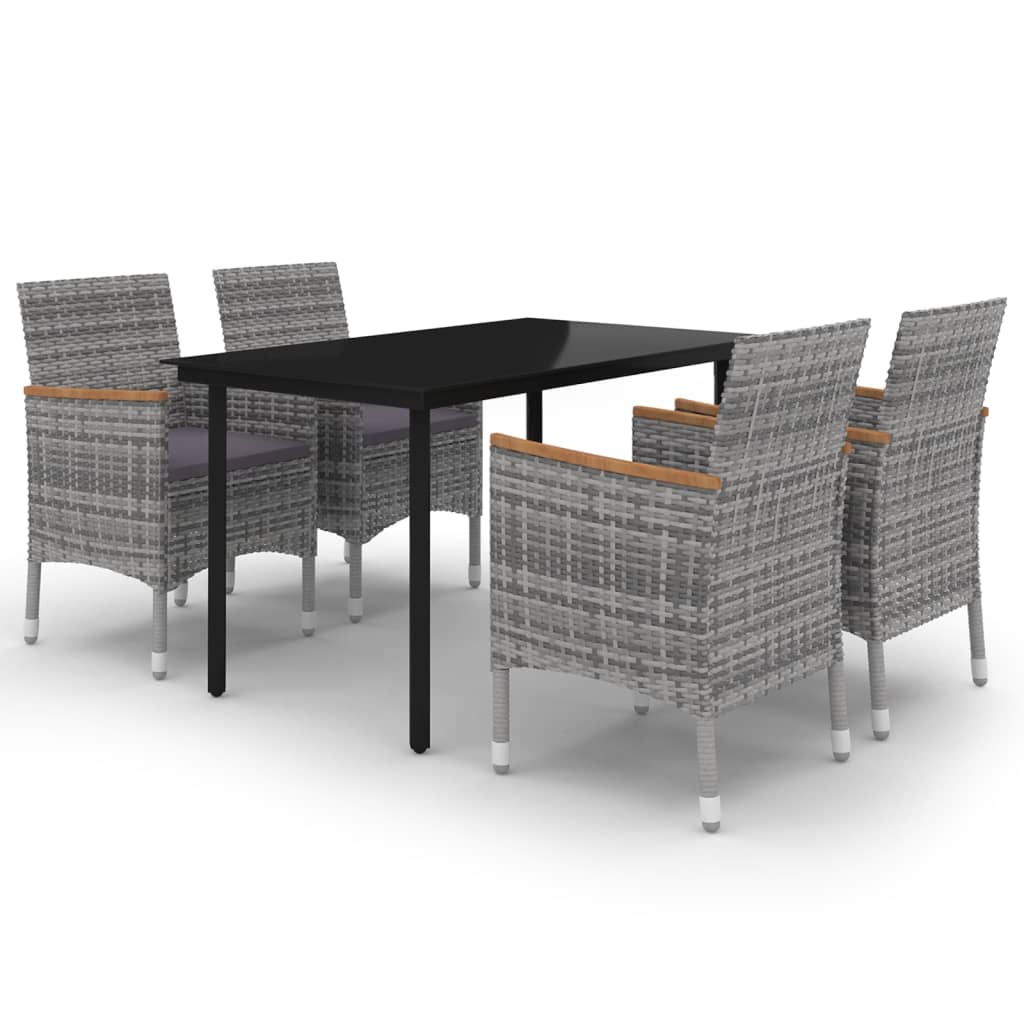 5 Piece Patio Dining Set with Cushions Poly Rattan and Glass