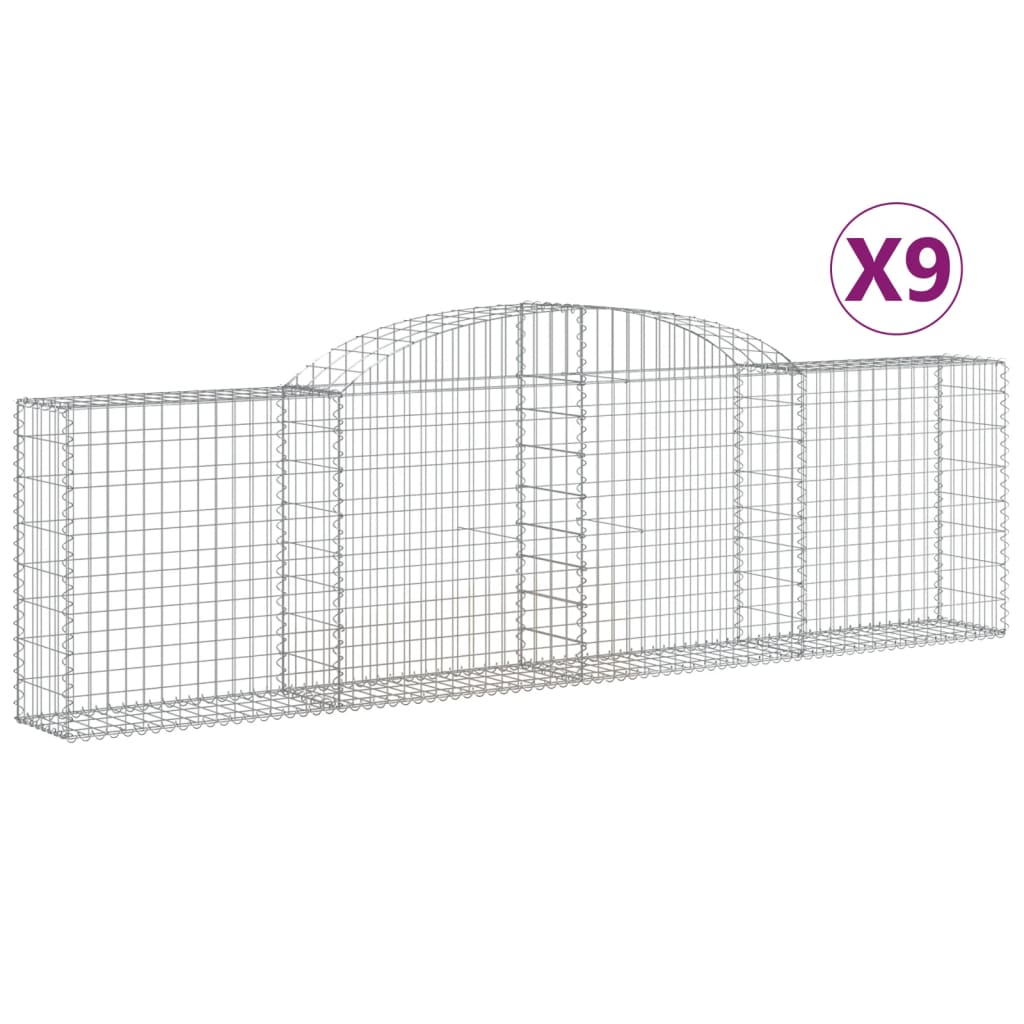 Arched Gabion Baskets 9 pcs 118.1"x11.8"x31.5"/39.4" Galvanized Iron