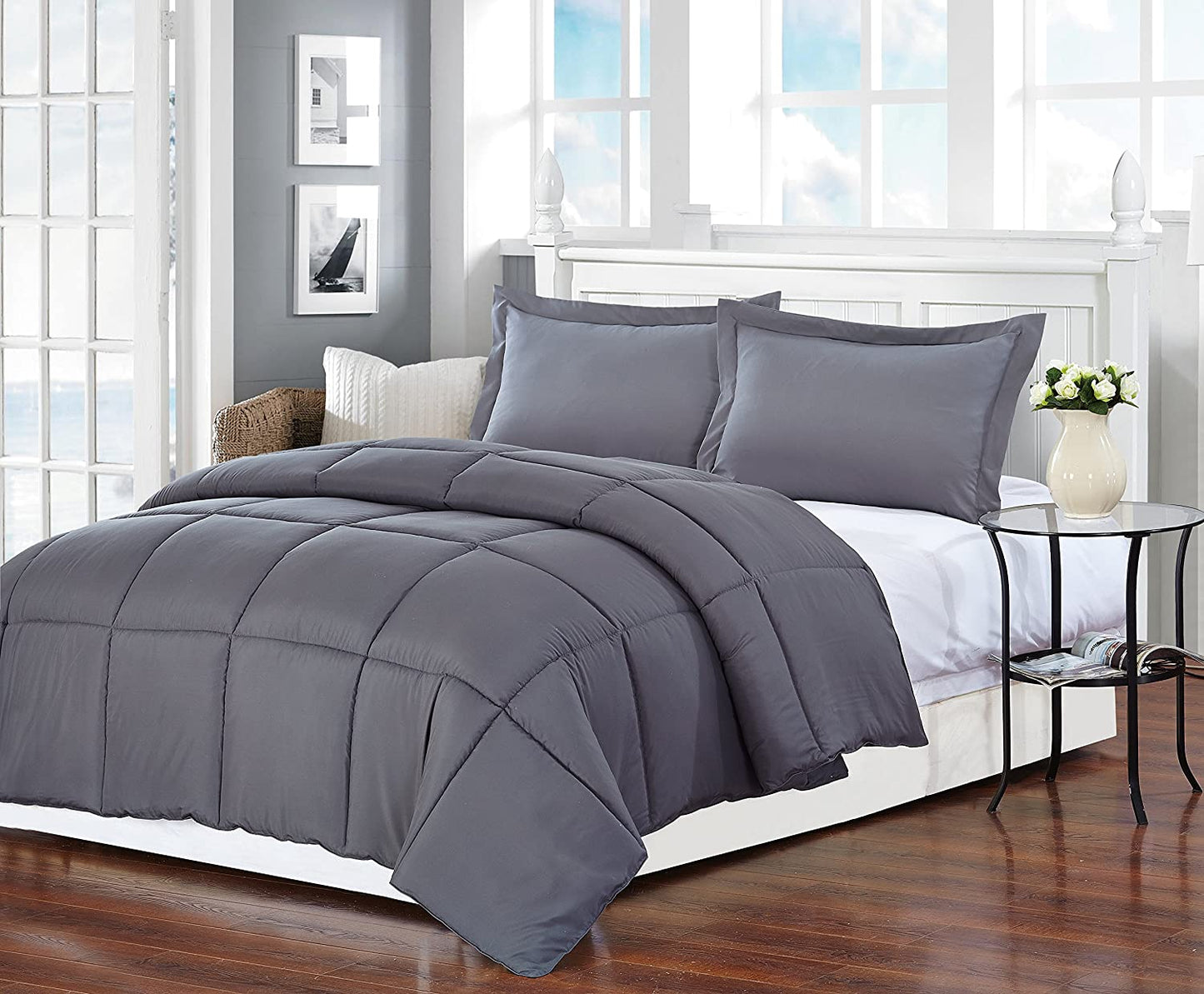 Dark Gray Queen Polyester Thread Count Down Alternative Comforter