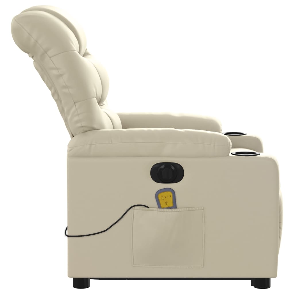 Electric Stand up Massage Recliner Chair Cream Faux Leather