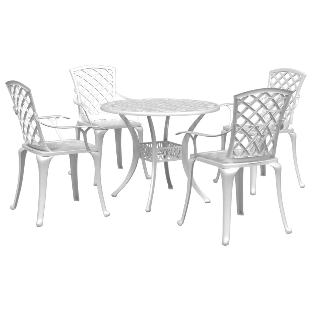 5 Piece Patio Dining Set White Cast Aluminum