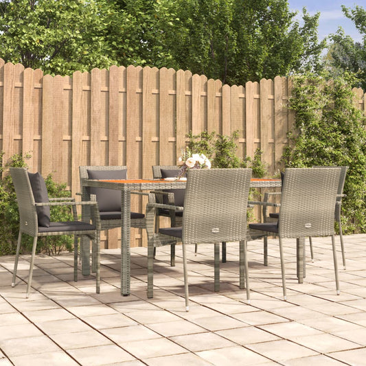 7 Piece Patio Dining Set with Cushions Gray Poly Rattan