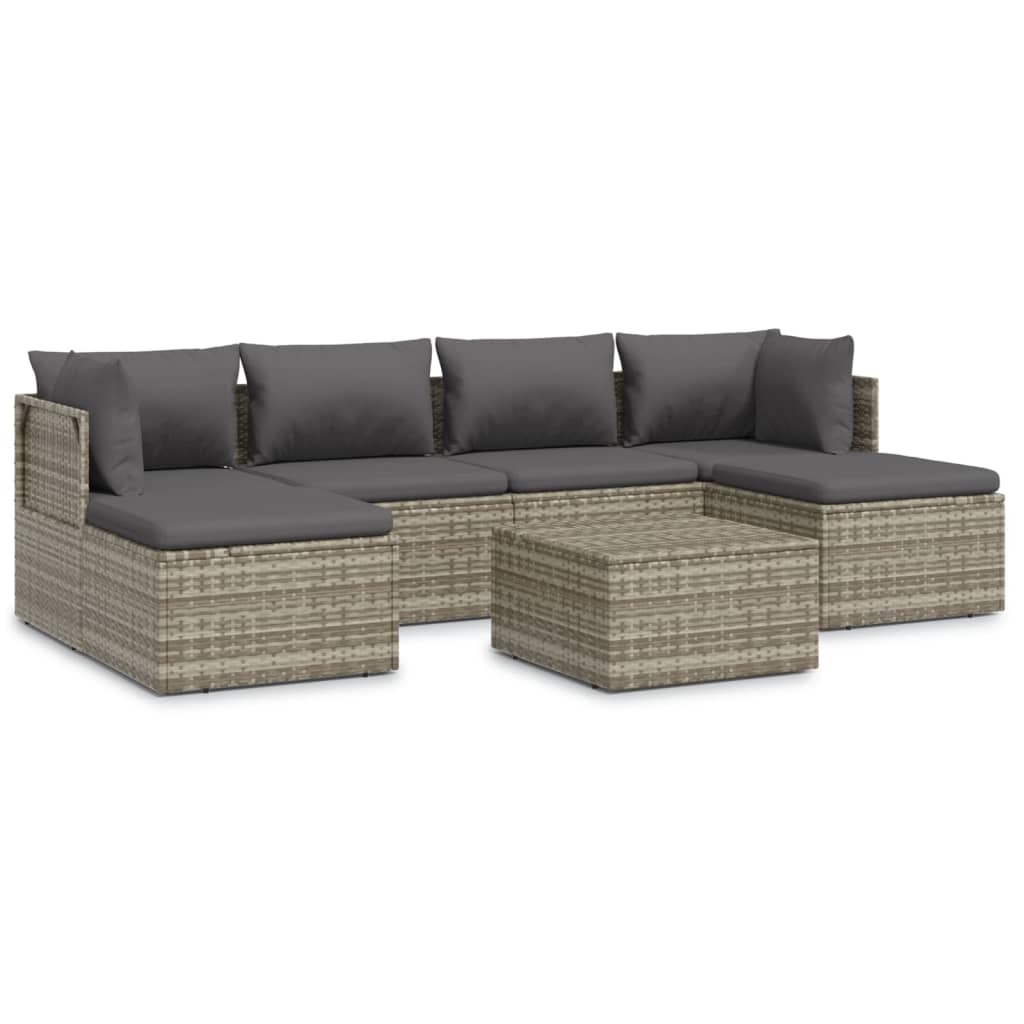 7 Piece Patio Lounge Set with Cushions Gray Poly Rattan