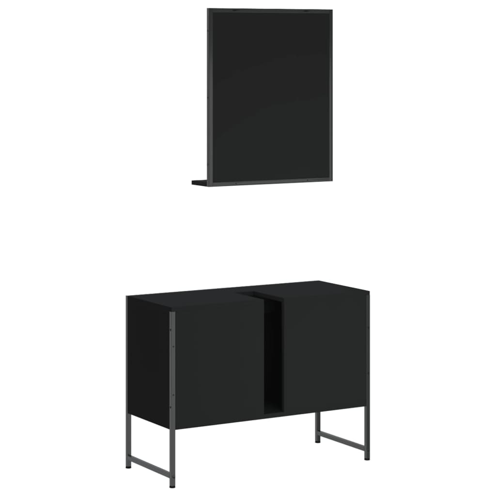 2 Piece Bathroom Cabinet Set Black Engineered Wood