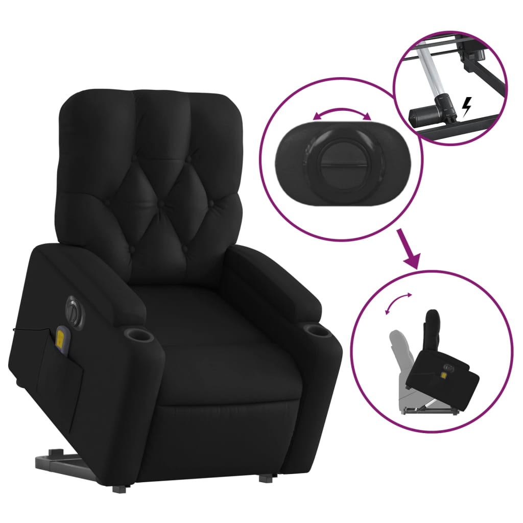 Electric Stand up Massage Recliner Chair Black Faux Leather