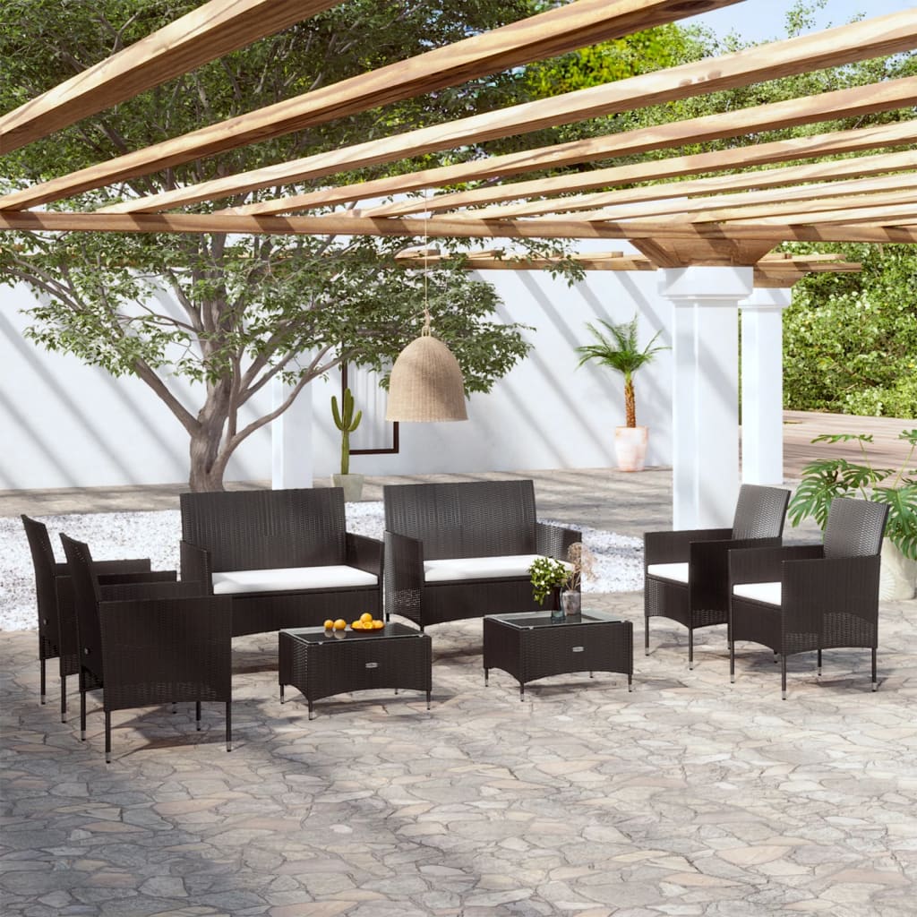 8 Piece Patio Lounge Set with Cushions Poly Rattan Black