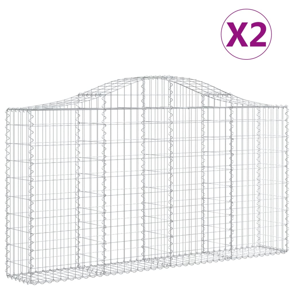 Arched Gabion Baskets 2 pcs 78.7"x11.8"x39.4"/47.2" Galvanized Iron