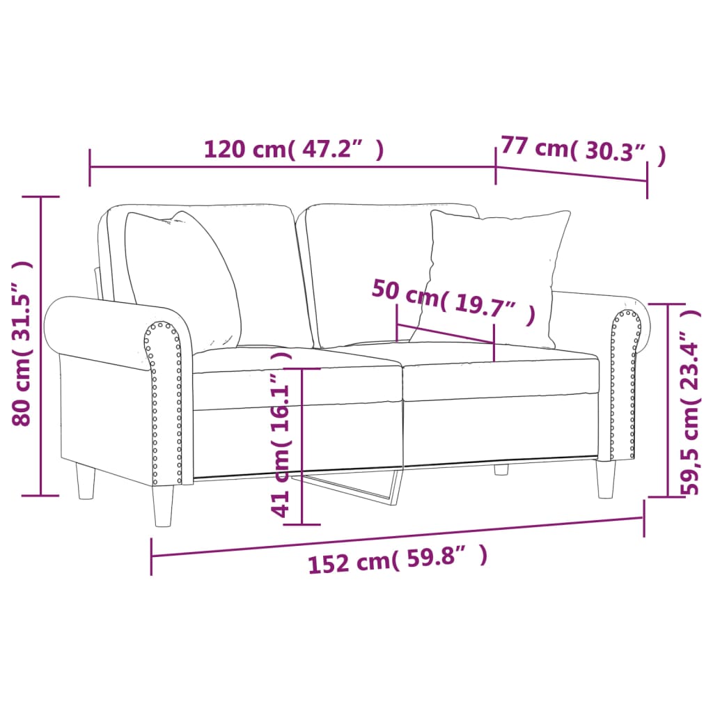 2-Seater Sofa with Pillows&Cushions Light Gray 47.2" Velvet