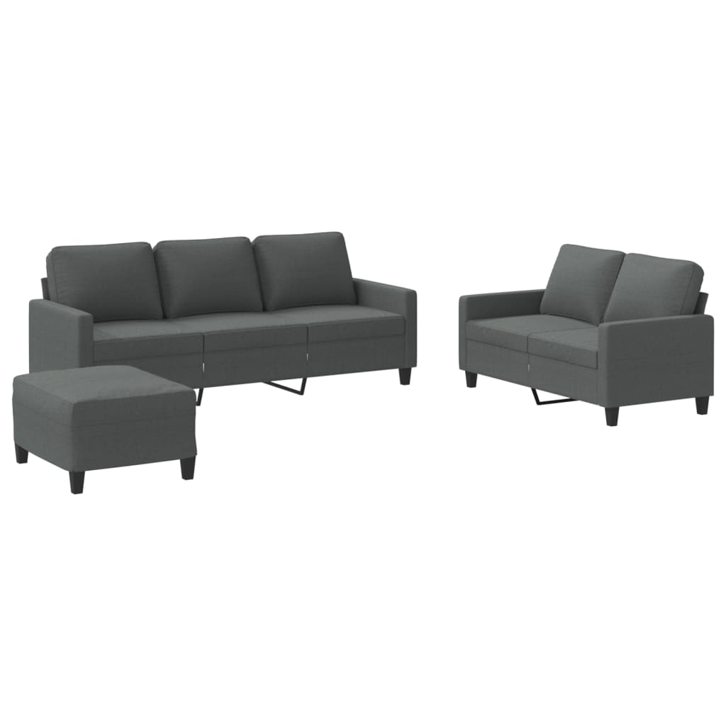 3 Piece Sofa Set with Cushions Dark Gray Fabric