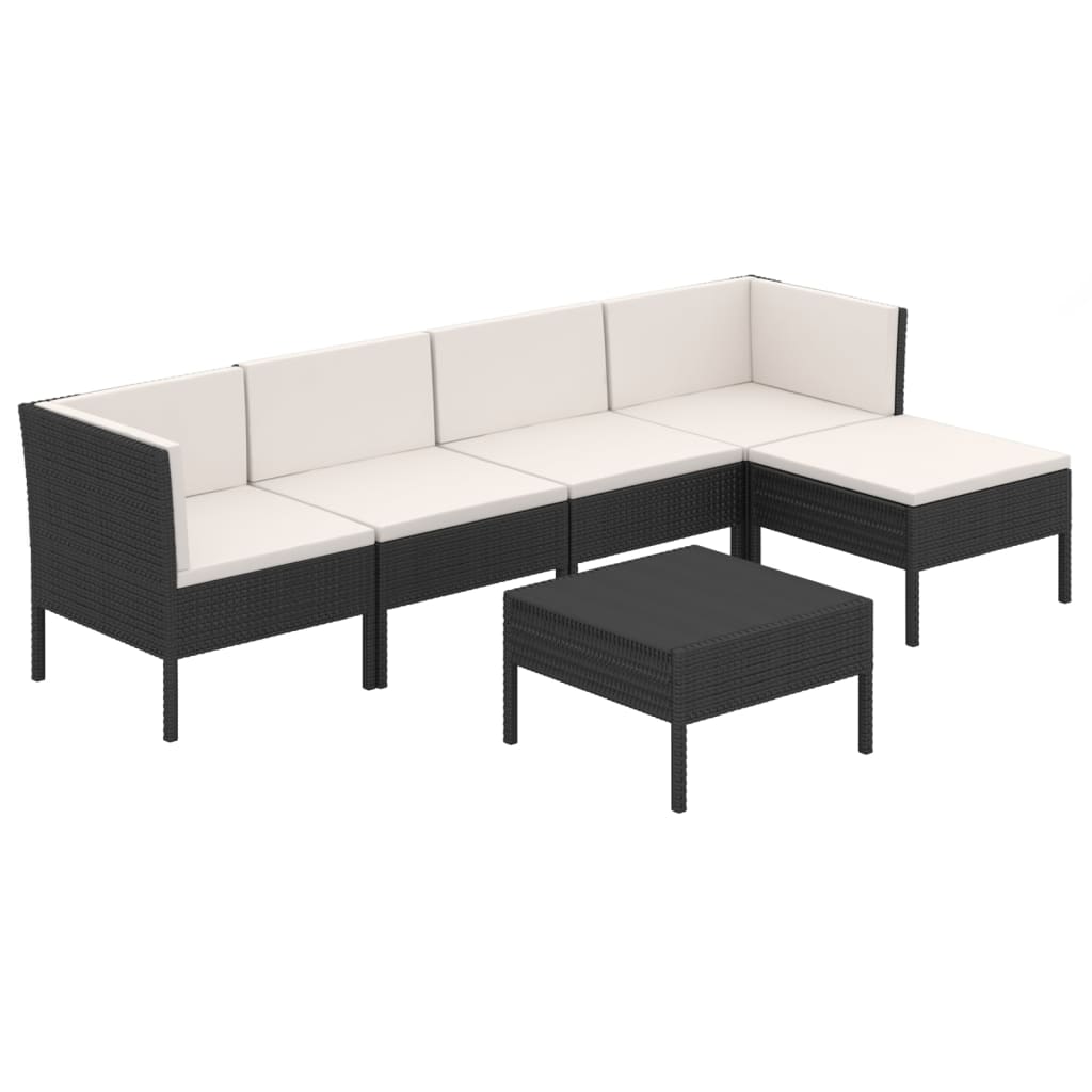 6 Piece Patio Lounge Set with Cushions Poly Rattan Black