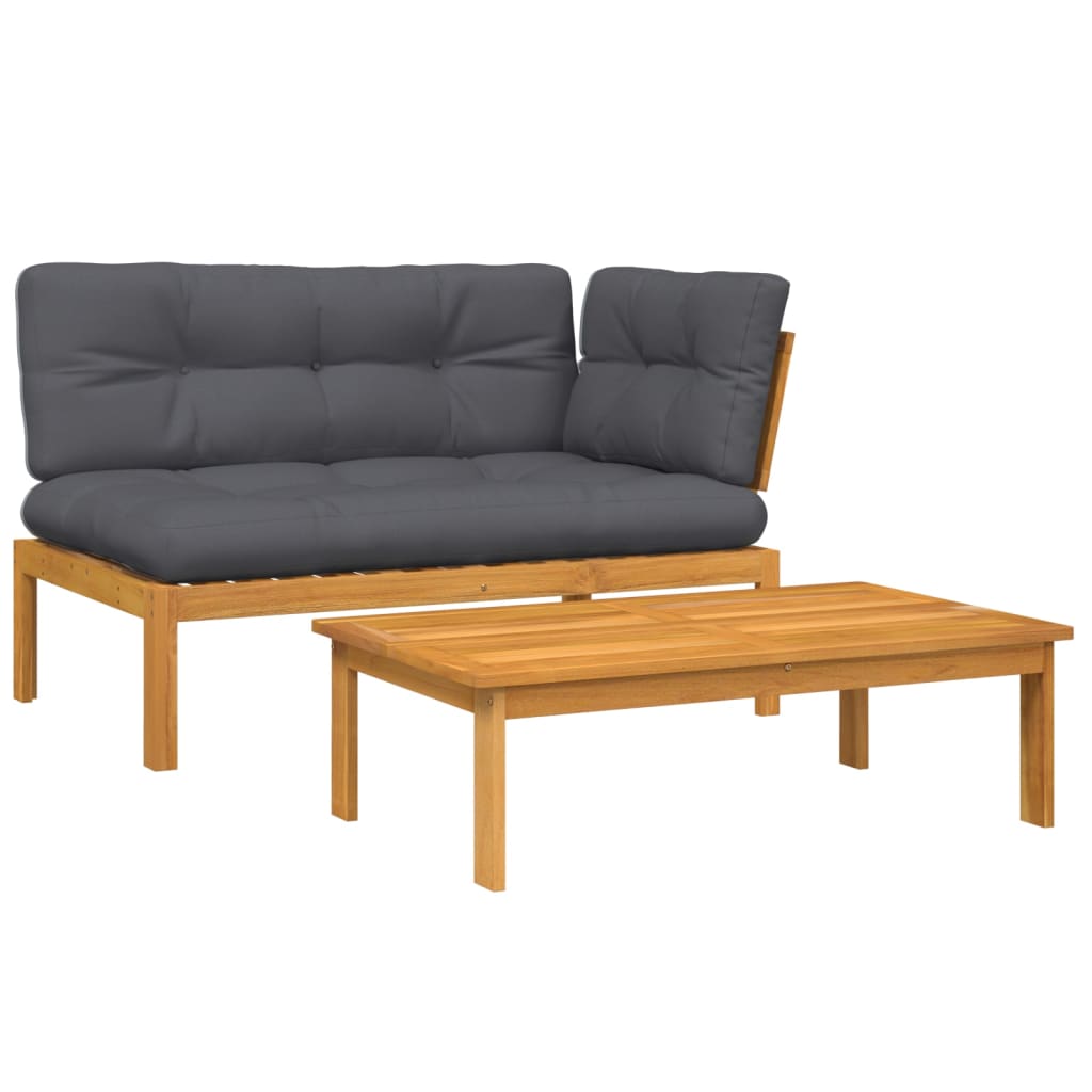 2 Piece Patio Pallet Sofa Set with Cushions Solid Wood Acacia