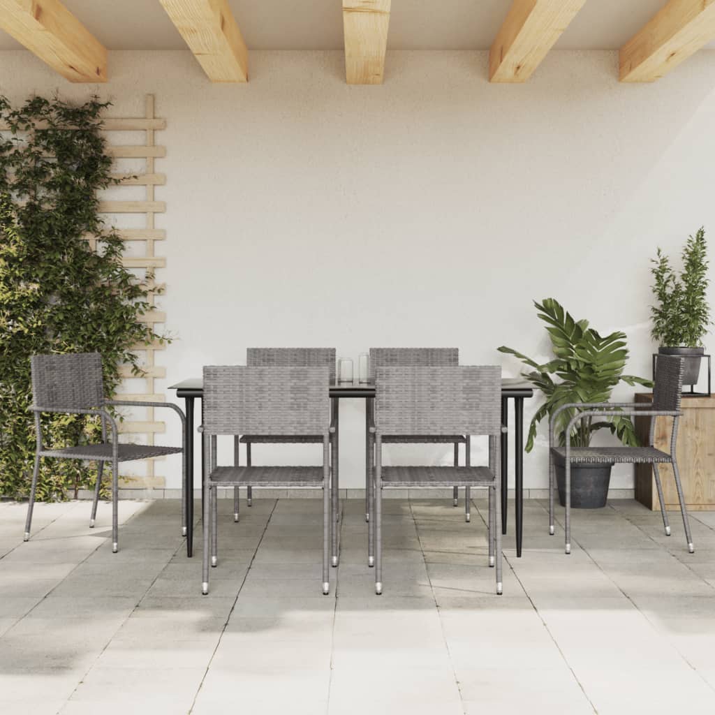 7 Piece Patio Dining Set Gray Poly Rattan