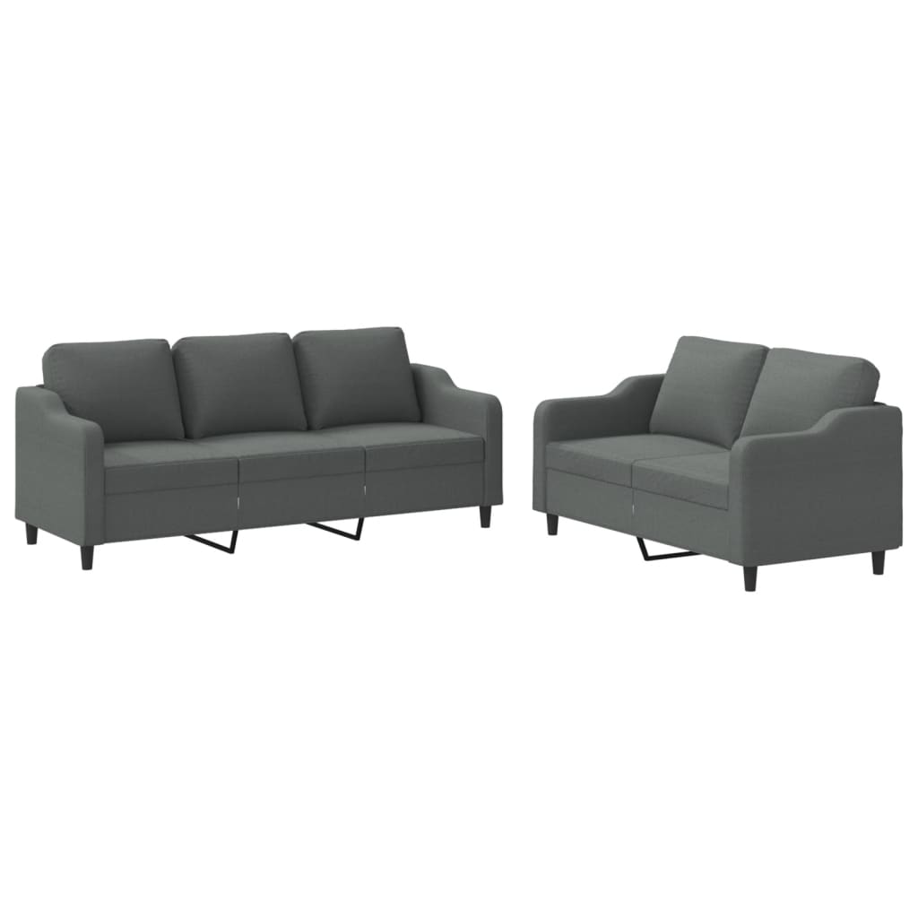 2 Piece Sofa Set with Cushions Dark Gray Fabric