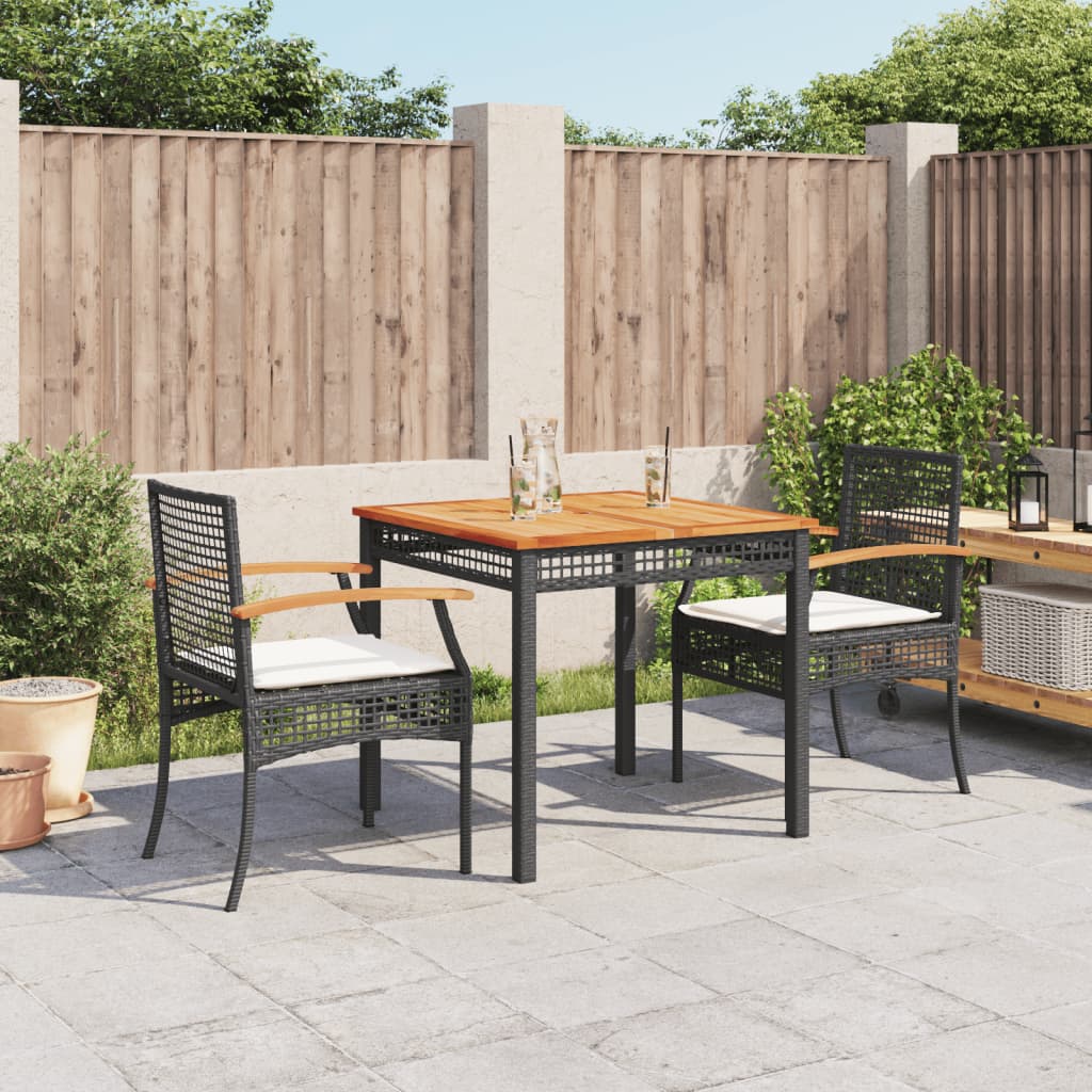 3 Piece Patio Dining Set with Cushions Black Poly Rattan