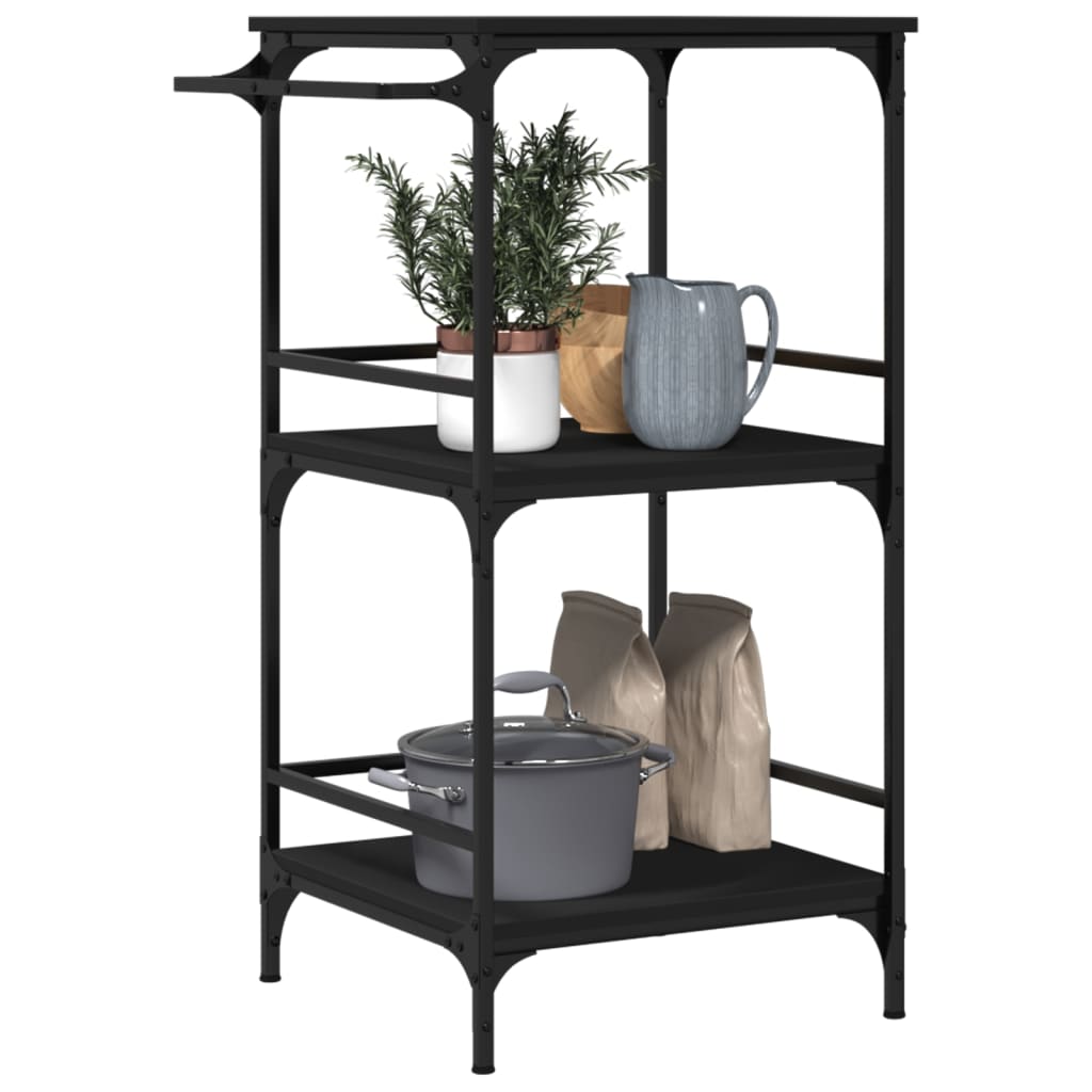 Kitchen Trolley Black 23.8"x19.7"x41.3" Engineered Wood