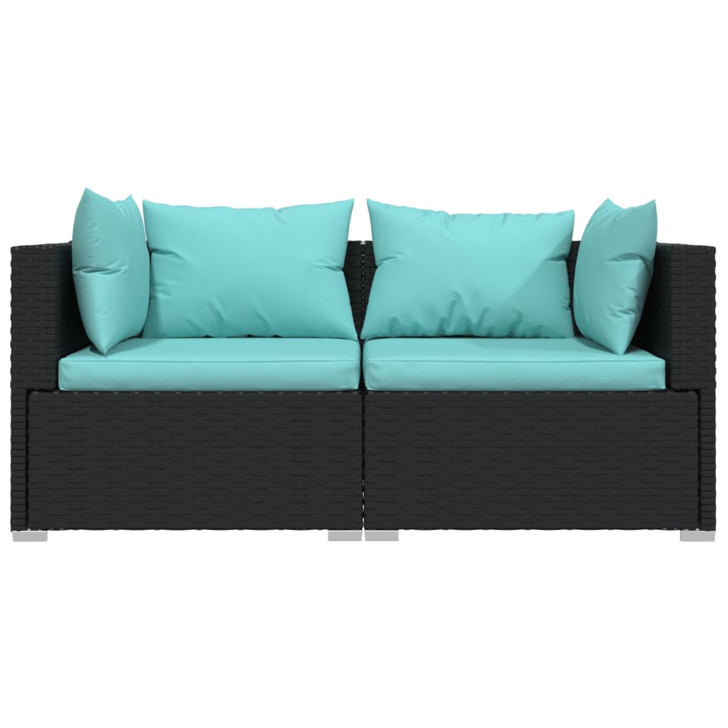 Patio Loveseat with Cushions Black Poly Rattan