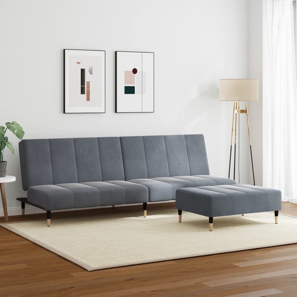 2-Seater Sofa Bed with Footstool Dark Gray Velvet