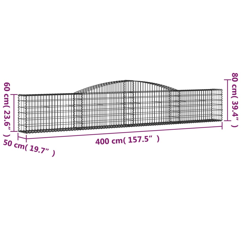 Arched Gabion Baskets 5 pcs 157.5"x19.7"x23.6"/31.5" Galvanized Iron