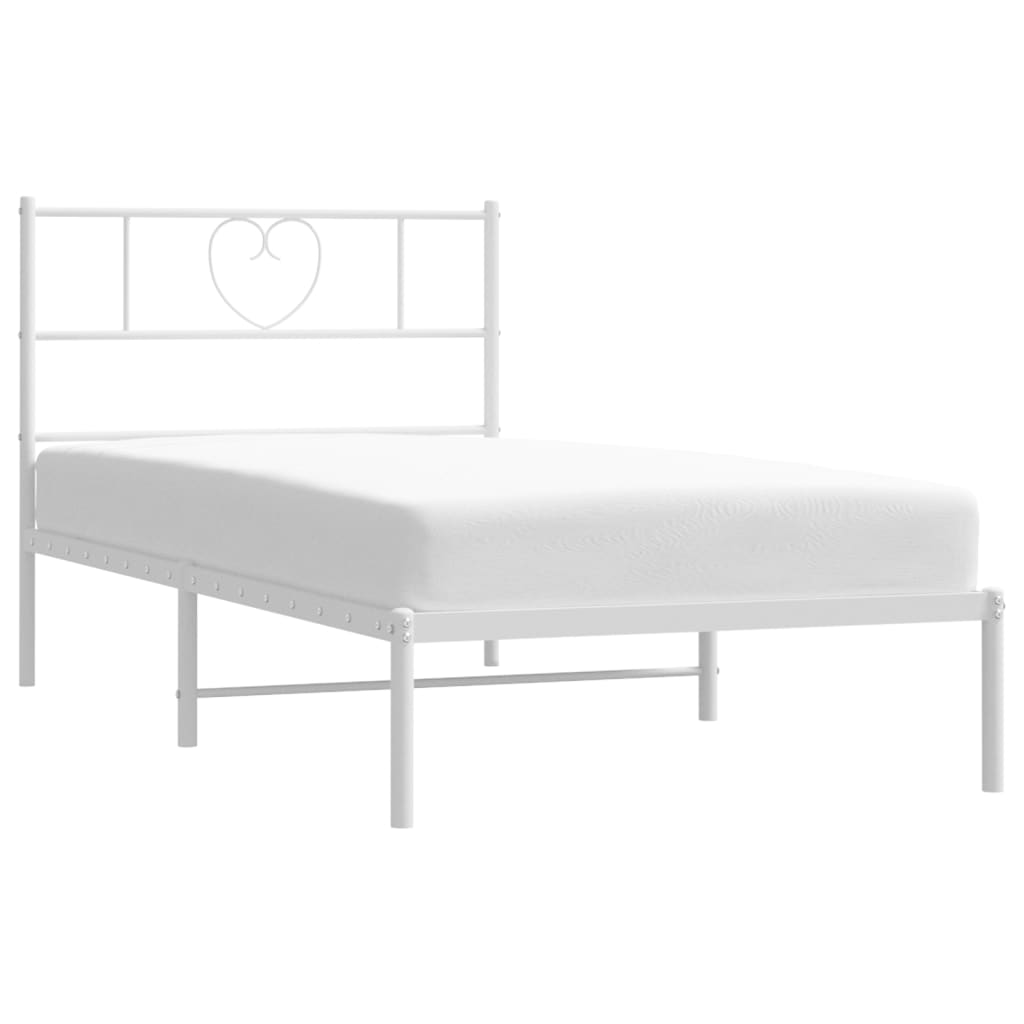 Metal Bed Frame without Mattress with Headboard White 39.4"x78.7"