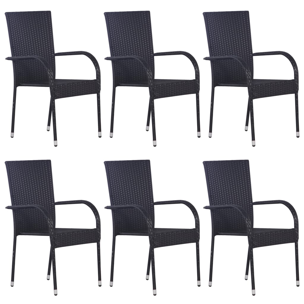 7 Piece Patio Dining Set Black Poly Rattan