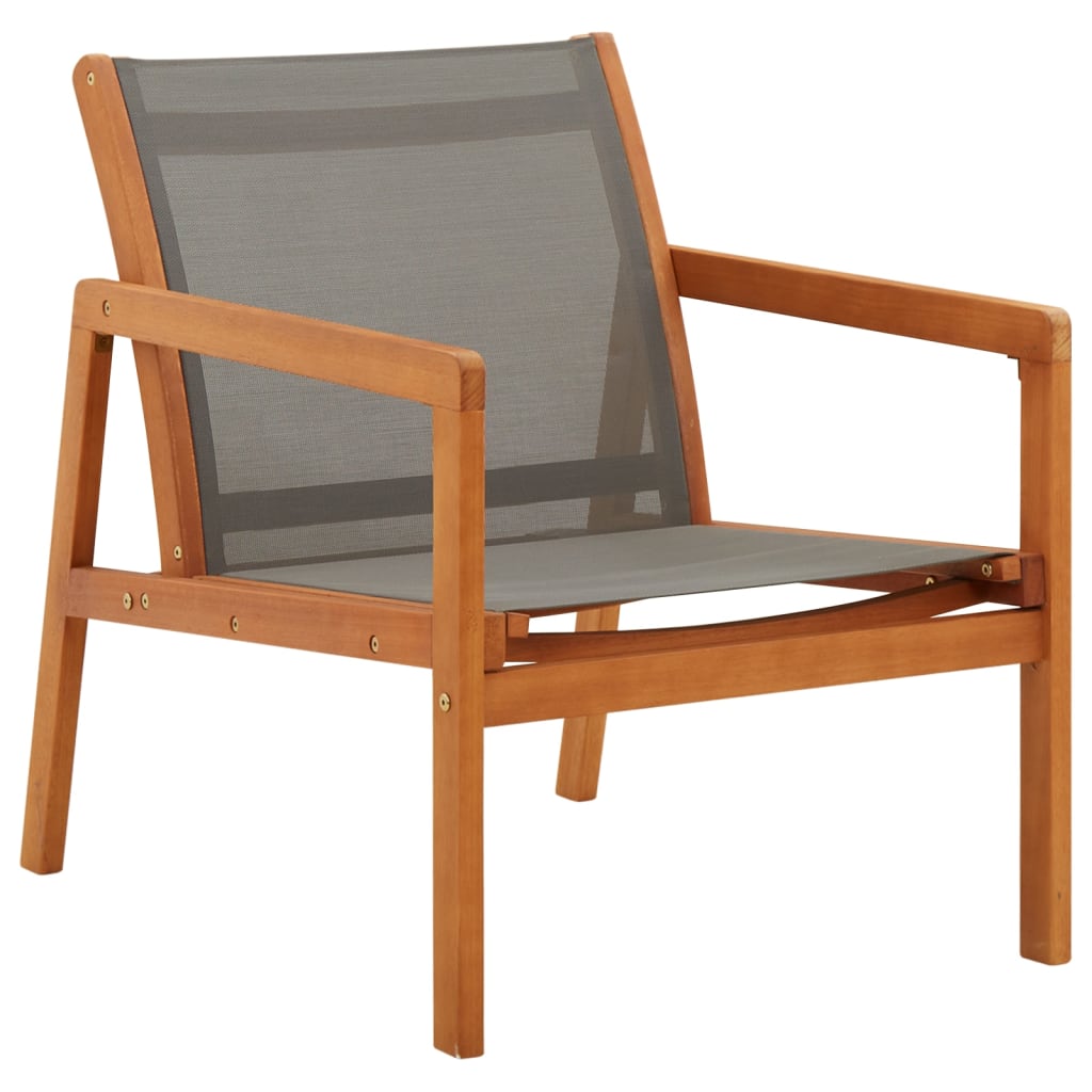 Patio Lounge Chair Gray Solid Eucalyptus Wood and Textilene