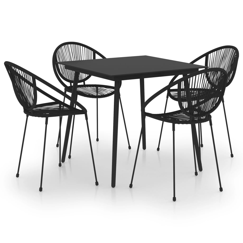 5 Piece Patio Dining Set PVC Rattan Black