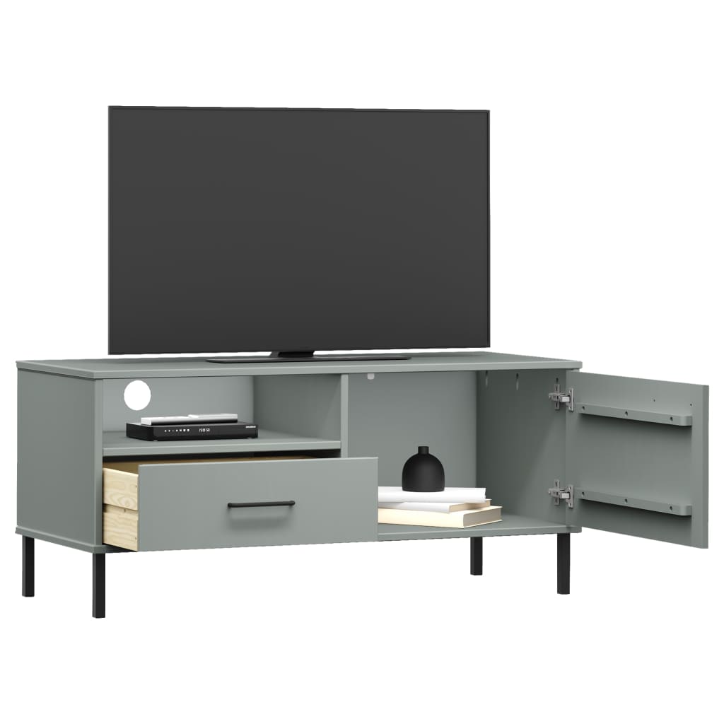 TV Stand with Metal Legs Gray Solid Wood Pine OSLO