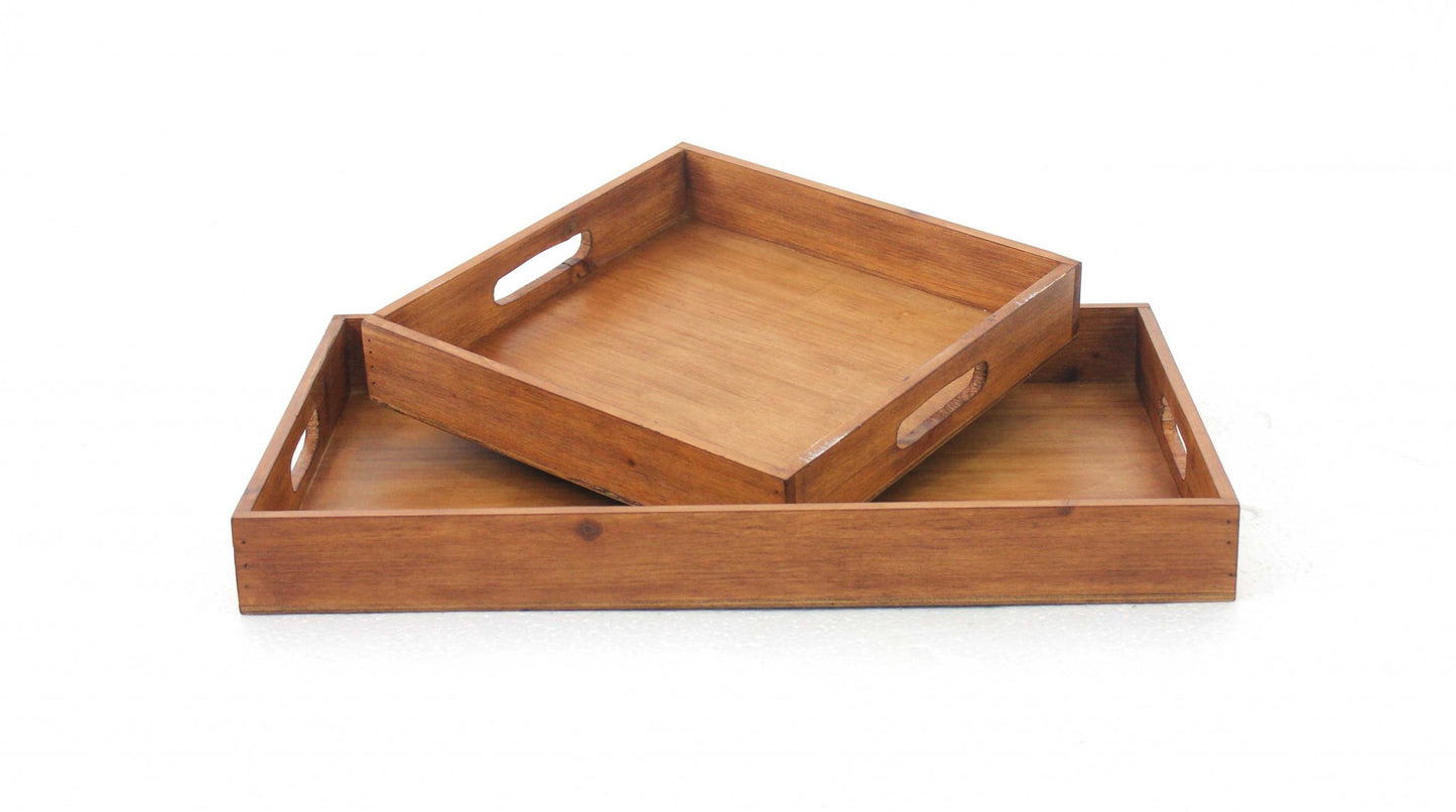 Set of Two Brown Wood Serving Tray