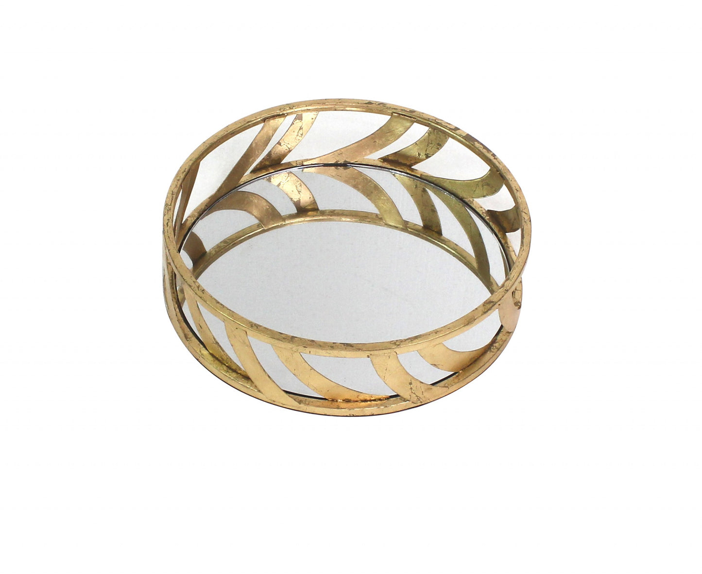 14" Gold Round Metal Geometric Vanity Tray