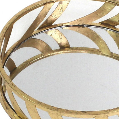 14" Gold Round Metal Geometric Vanity Tray