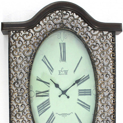 20" Oval Antiqued Bronze Wood and Glass Analog Wall Clock