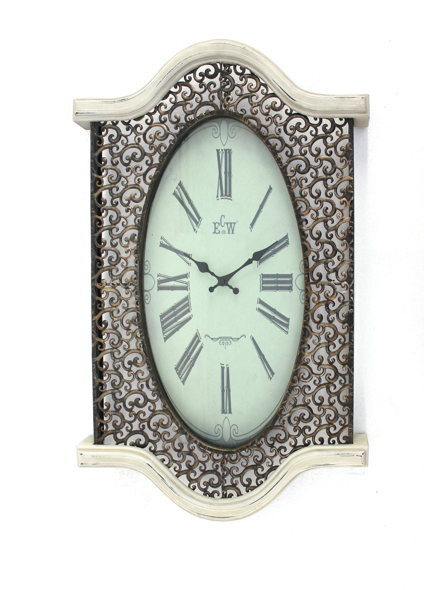 20" Oval Antiqued Bronze Wood and Glass Analog Wall Clock