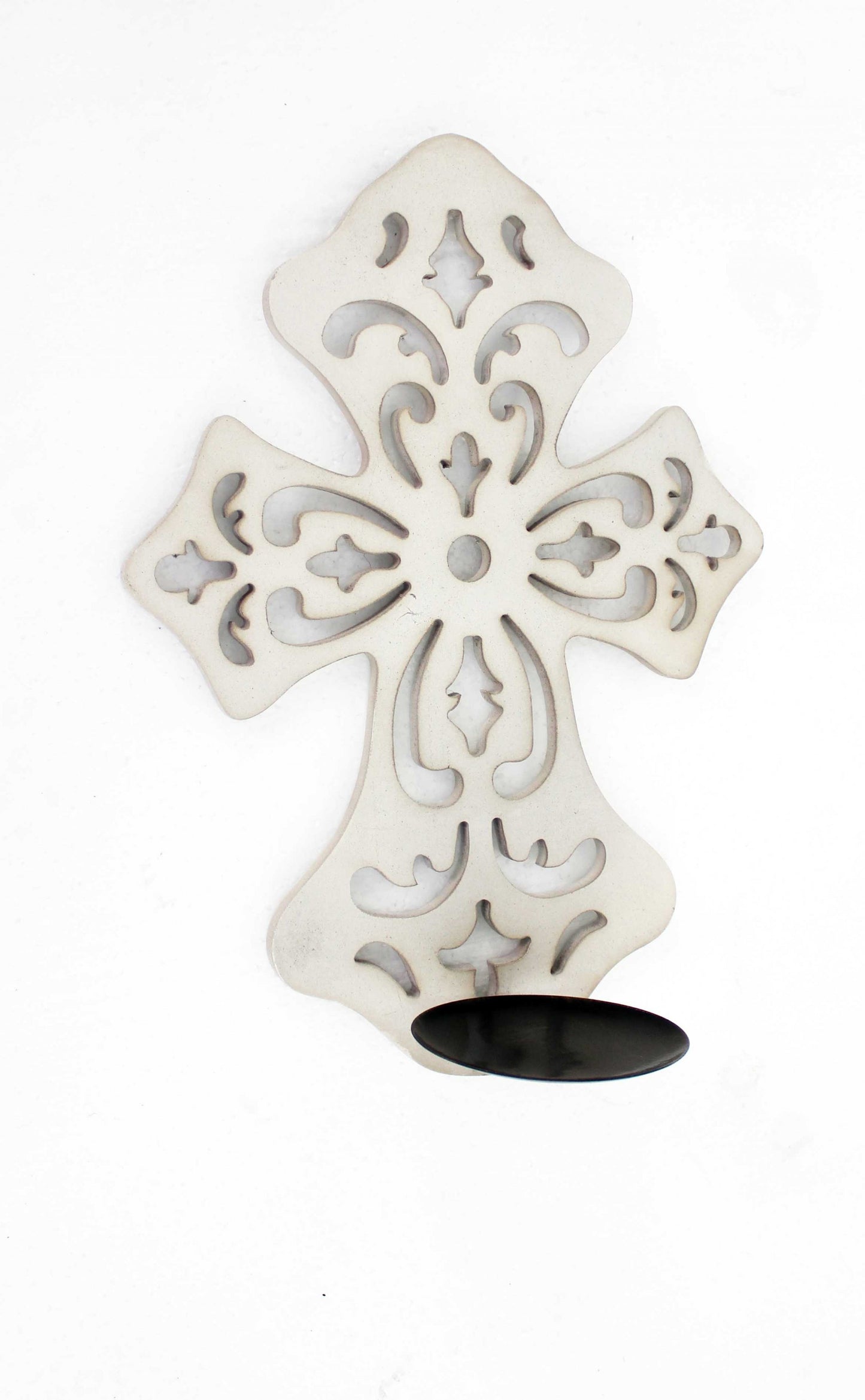 15.5 X 5 X 11 White Wooden Cross - Candle Holder Sconce