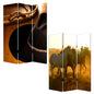 72" Brown and Black Canvas Folding Three Panel Screen Room Divider