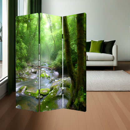 72" Green CanvasFolding Three Panel Screen Room Divider