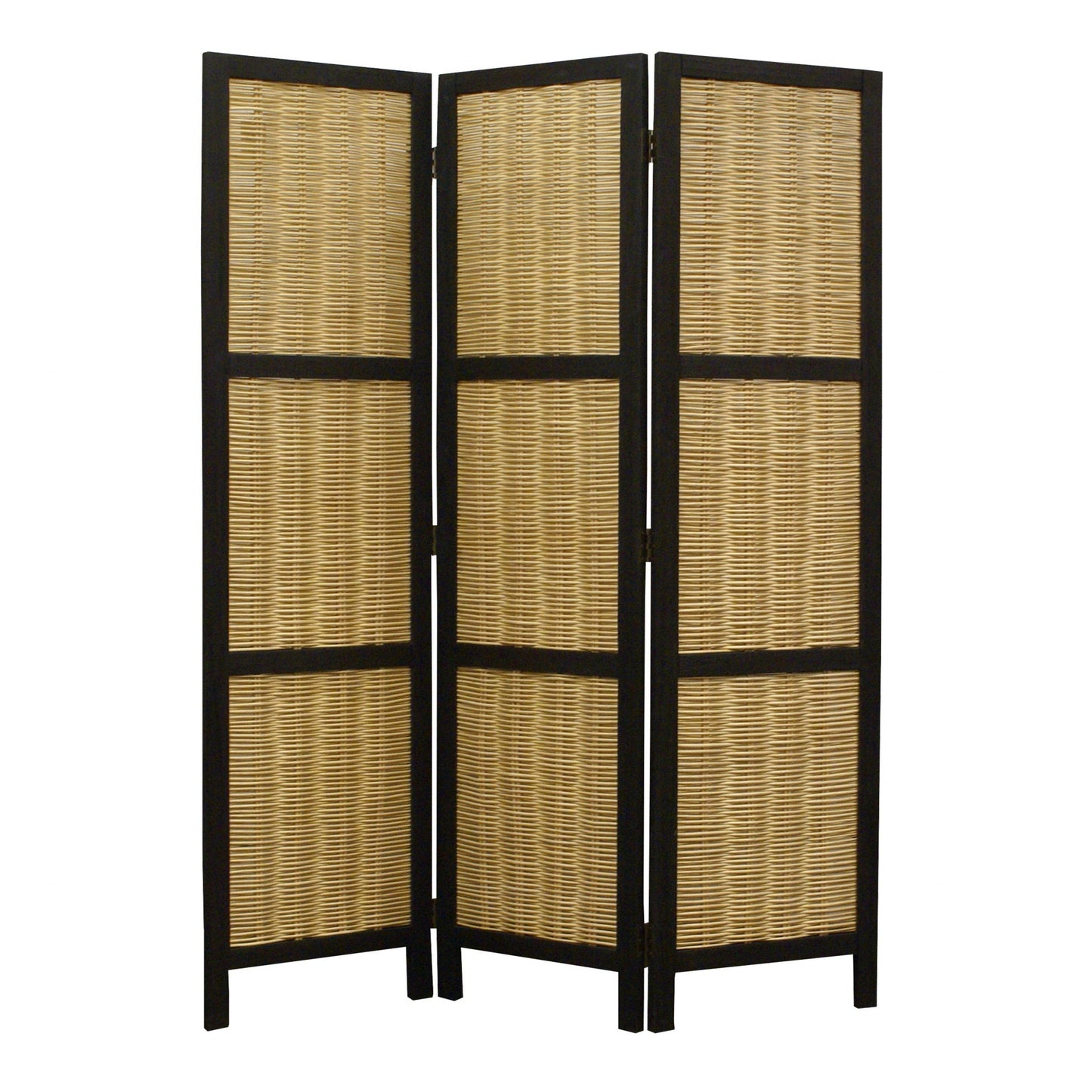 67" Brown Folding Three Panel Screen Room Divider