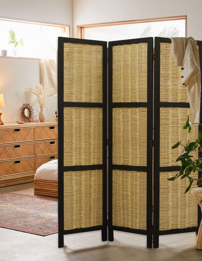 67" Brown Folding Three Panel Screen Room Divider