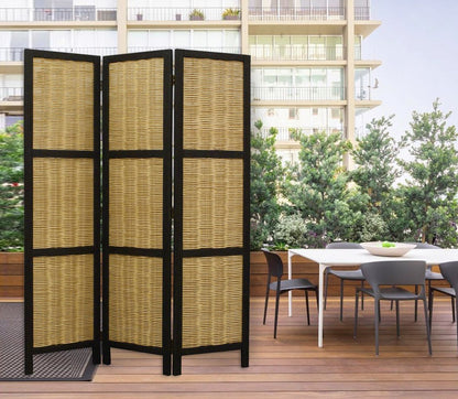 67" Brown Folding Three Panel Screen Room Divider