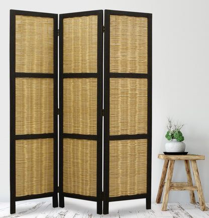 67" Brown Folding Three Panel Screen Room Divider