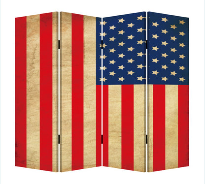 84" X 84" Blue And Red Wood Canvas American Flag Screen