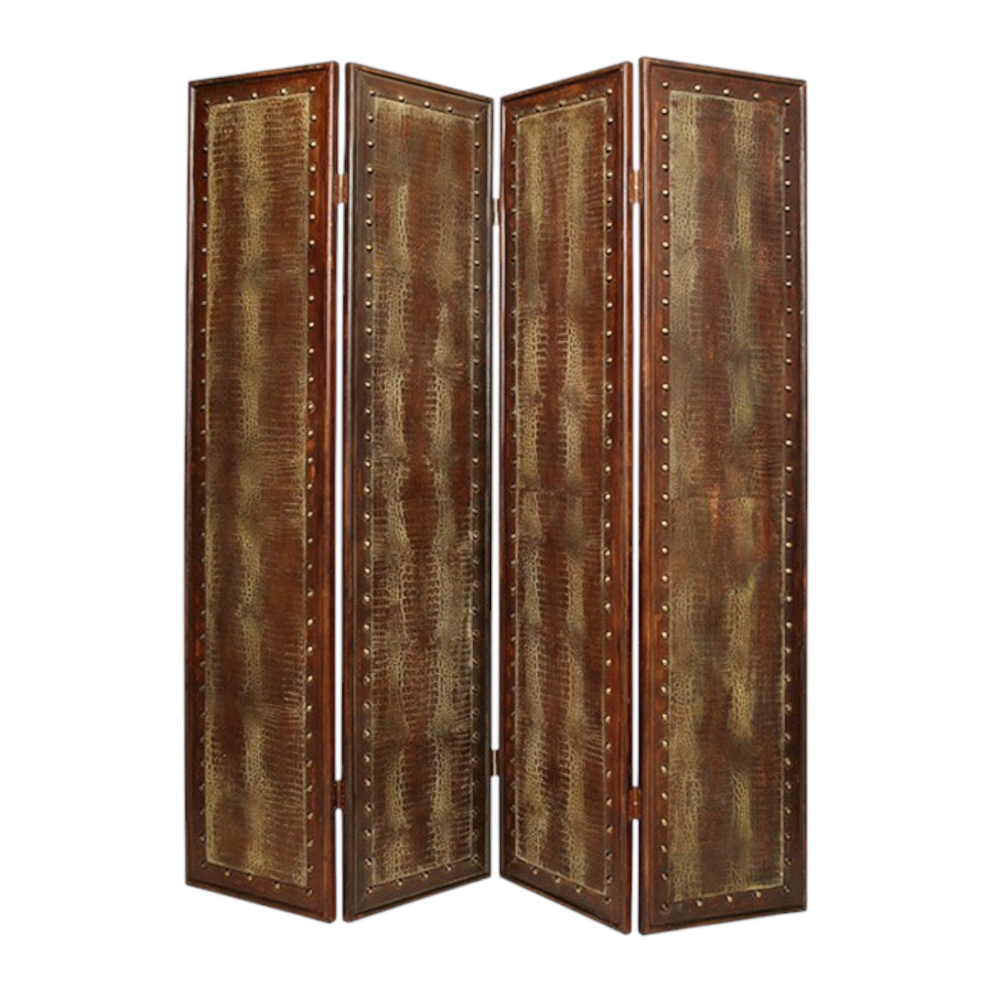 84" Brown Faux Leather Folding Four Panel Screen Room Divider