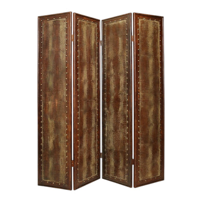 84" Brown Faux Leather Folding Four Panel Screen Room Divider