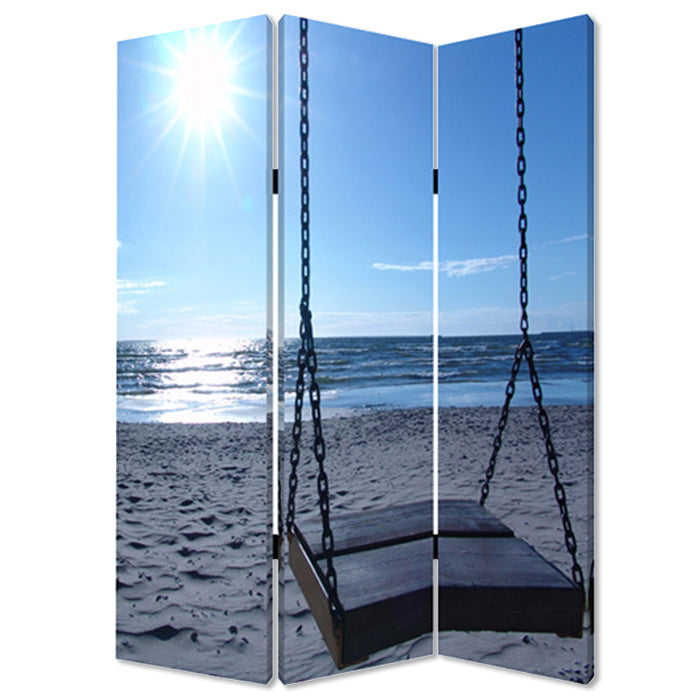 48" X 72" Multi Color Wood Canvas Seaside Serenity  Screen