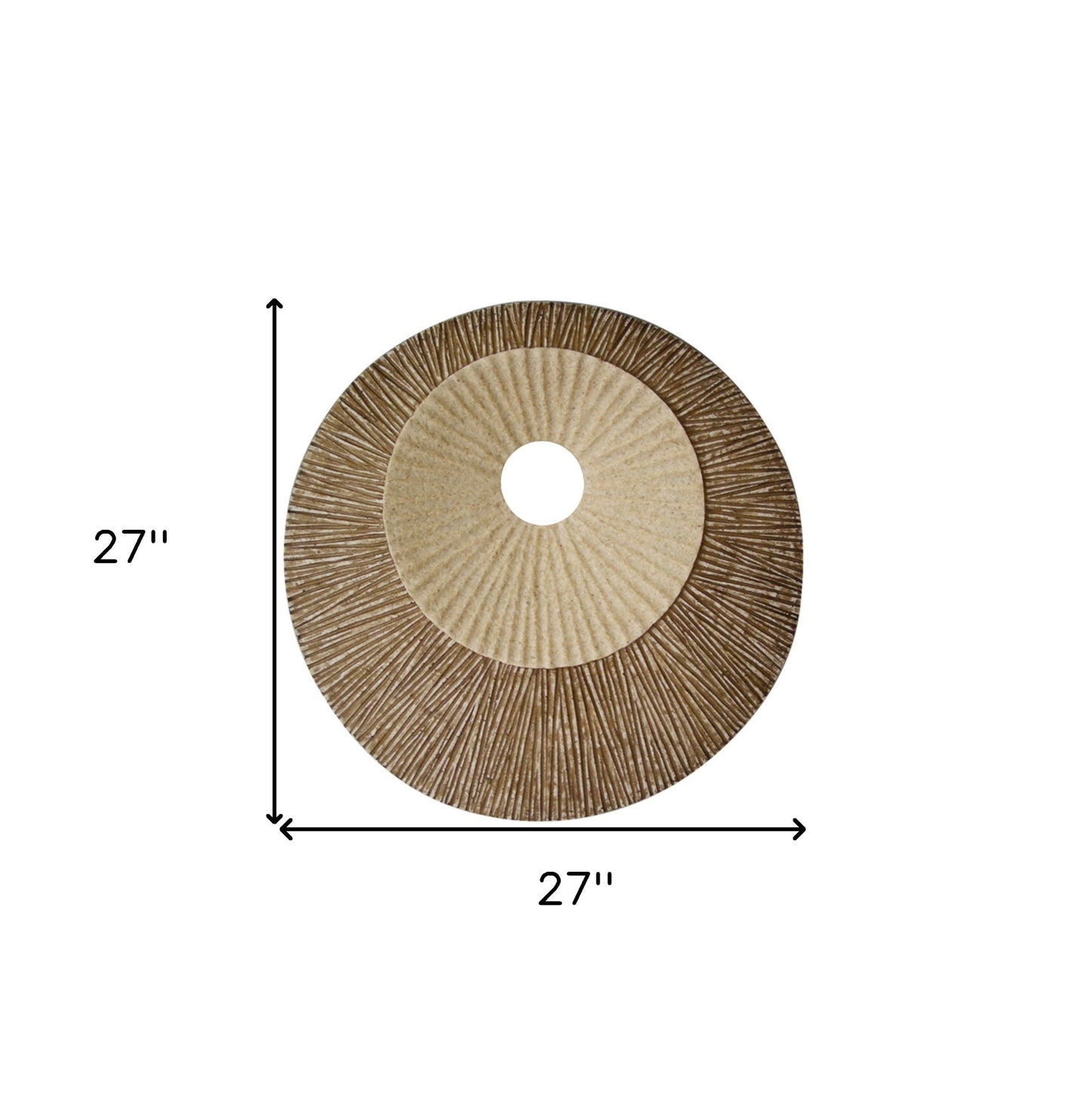 27" X 27"X 3" Brown Round Double Layer Ribbed  Wall Plaque