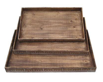 Set of Three Brown Wood Serving Tray