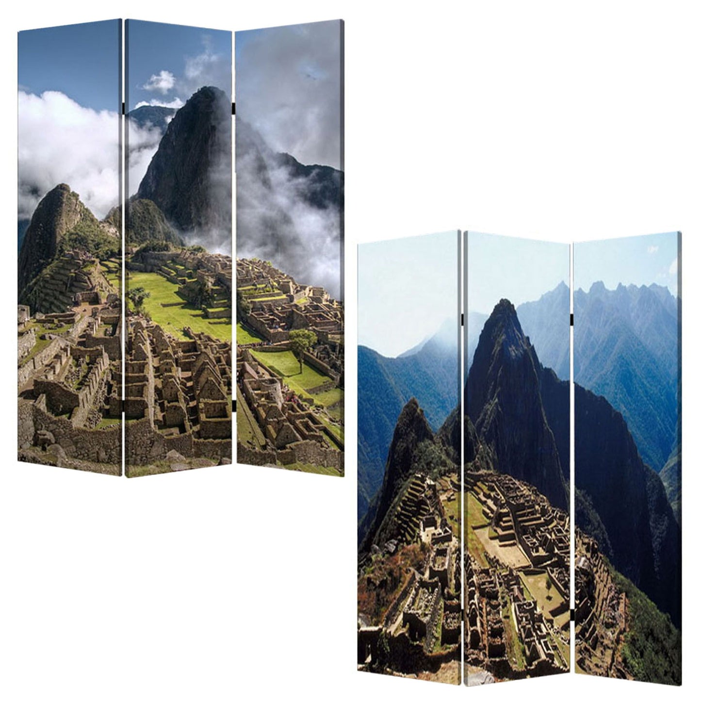 48" X 72" Multi Color Wood Canvas Machu Picchu  Screen