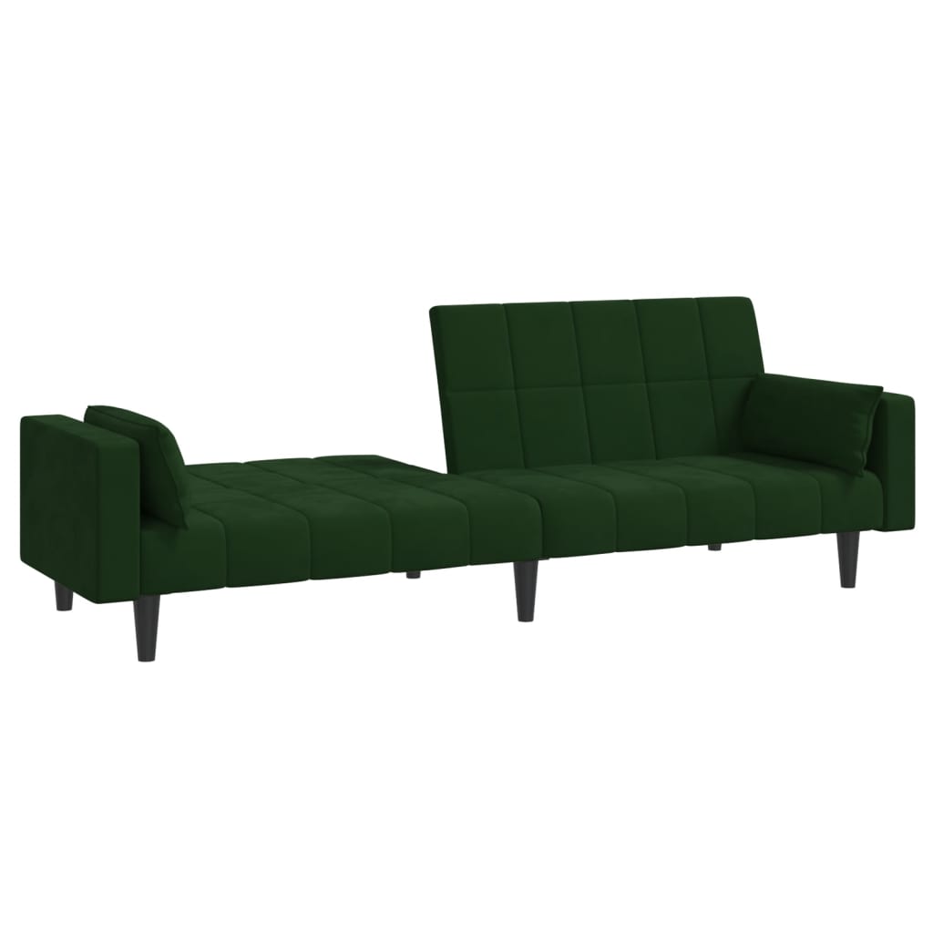 2-Seater Sofa Bed with Two Pillows Dark Green Velvet