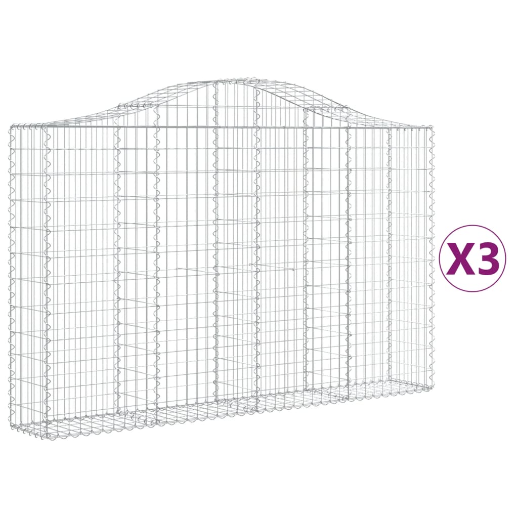 Arched Gabion Baskets 3 pcs 78.7"x11.8"x47.2"/55.1" Galvanized Iron