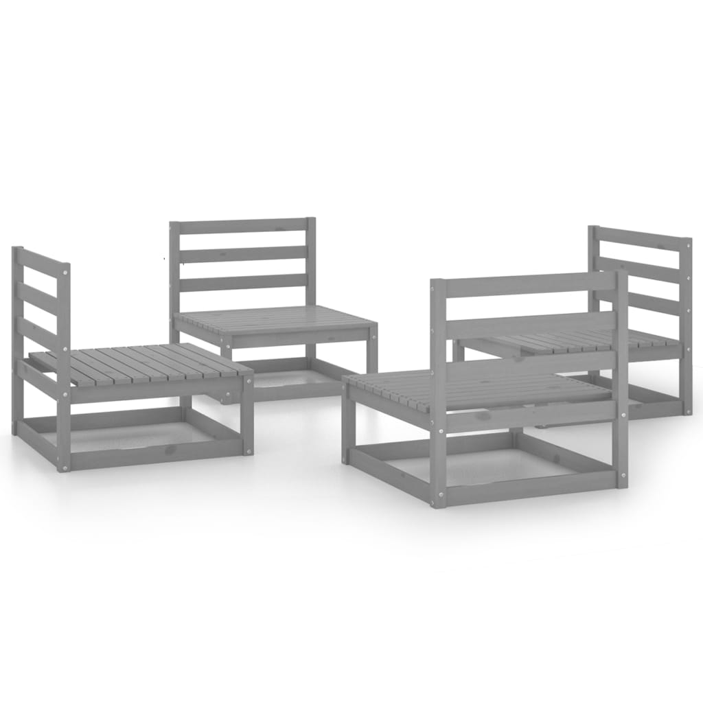 4 Piece Patio Lounge Set Gray Solid Pinewood