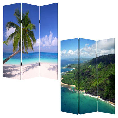 48 X 72 Multi Color Wood Canvas Palm Tripical  Screen